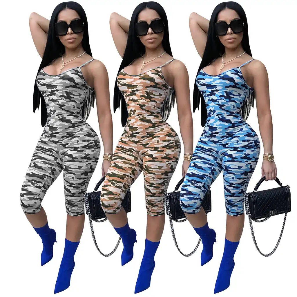 Body à imprimé camouflage pour femme, combinaison une pièce sexy, sans manches, été 2021