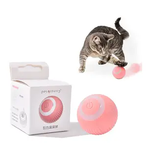 Bola mainan led listrik dalam ruangan Putar 360 derajat interaktif pintar isi ulang USB untuk kucing anjing