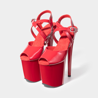 Nouvelles sandales populaires d'été à talons hauts de 20 cm (8 po) rouges brillantes pour pole dance, plateforme, modèle de défilé, légères