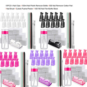 Unha polonês Gel Removedor Tools Kit Nail Clips + Garrafa Removedor Polonês + Nail Remover Algodão Pad + Escova + Empurrador de cutícula + Arquivo - Product Image 2