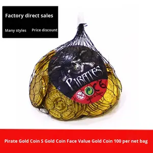 Monete d'oro artificiali pirata e fiches finte da gioco oggetti di scena della lotteria per decorazioni per feste e giochi di caccia al tesoro borsa da 100 pezzi - Product Image 2