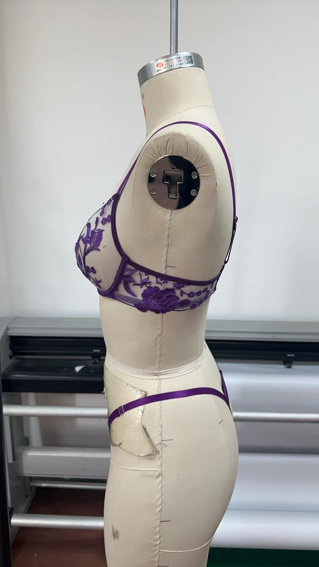 Wholesale Young Lady Fancy Push up Embroidered See Through Bra Top Sexy Bandage Erotica Bra Panty Set