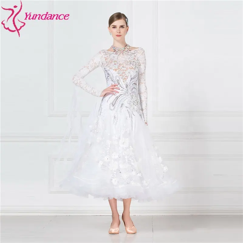 B-17155 branco Elegante lisa ballroom competição vestido da dança valsa tango foxtrot dança vestidos para mulheres