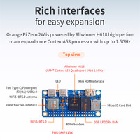Orange Pi Zero 2W Quad-Core Cortex-A53 1,5 GHz SBC 1-4 Go LPDDR4 Wi-Fi5 BT5.0 Mini pour 4K60 Ubuntu Debian Android