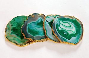 Green <b>Agate</b> Stone <b>Coaster</b> Gold Trim Polished Gemstone Drink Mat Irregular Decorative Cup Pad Home Gift - Product Image 2