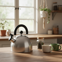 Bouilloire à thé en acier inoxydable de 2,5 litres, design classique, siffleuse, fond à induction, ébullition rapide, 800W, passe au lave-vaisselle