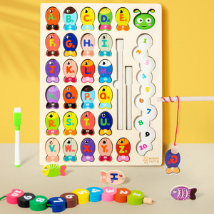 Juego de pesca de madera Montessori para niños, juego de aprendizaje, alfabeto preescolar, educación, contador de números, cadena de matemáticas, cuentas, juguete - Product Image 3