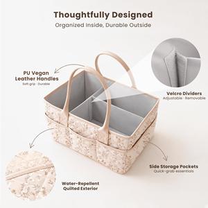 Organizador de Pañales para Bebé al por Mayor, Diseño Floral con Asas de Cuero PU, Cesta para Pañales con Divisores Extraíbles - Product Image 2