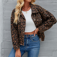 Canal à manches longues imprimé Animal ourlet brut boutonné recadrée Jean manteau vêtements d'extérieur femmes imprimé léopard Denim veste