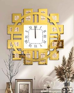 Luxury Home Decor Gold Glass Wall <b>Clock</b> Needle Unique Crystal Broken Diamond Arabesque 3D Design Antique Style Living Room - Product Image 1