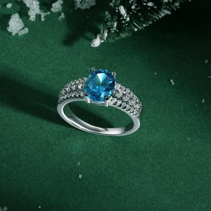 Super lujo brillante azul circón con incrustaciones anillo joyería 925 plata esterlina zafiro Cubic Zirconia <span class=keywords><strong>anillos</strong></span> para mujeres - Product Image 2