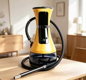 Kit de chicha électrique portable avec base en verre jaune et noir pour la maison et le salon - Product Image 1