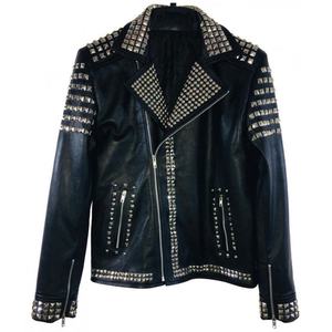 Cowhide Leather Biker Jacket for Men Vintage Style Zipper Closure with Pockets Rock Punk Plain Dyed Winter Season OEM Service - Product Image 1