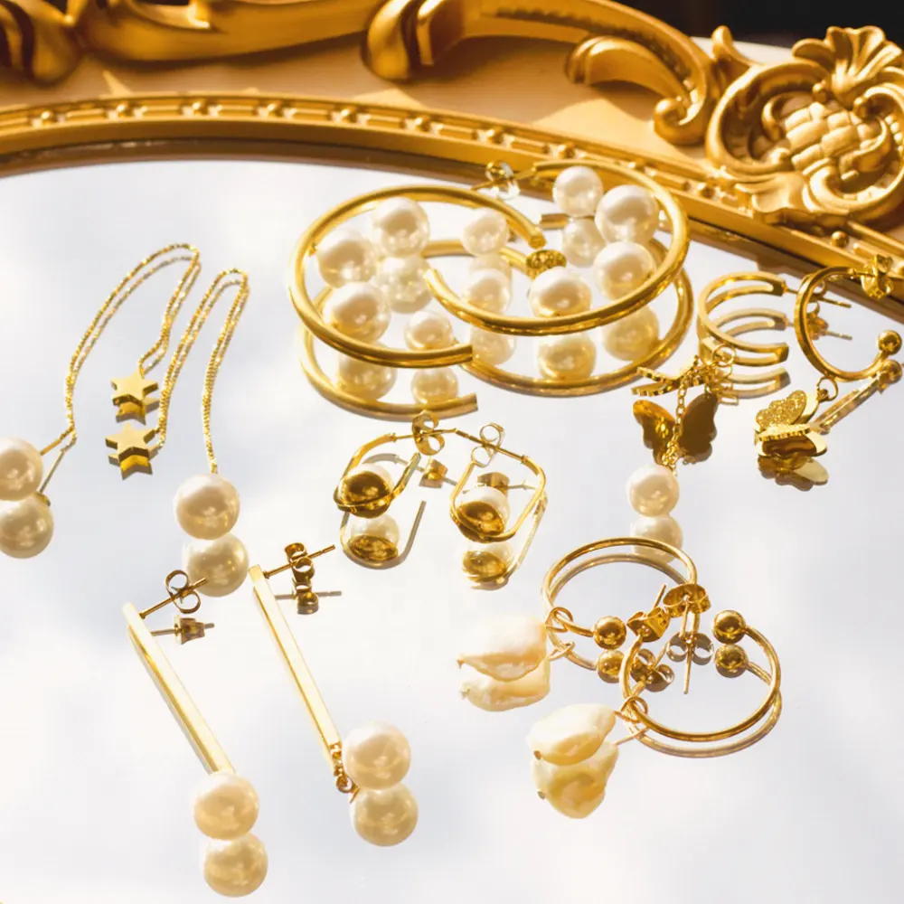 Fashion Pearl Earrings Women Hypoallergenic Stainless Steel Jewelry Custom Bridal Wedding 14K 18K Gold Plated Pearl Earrings