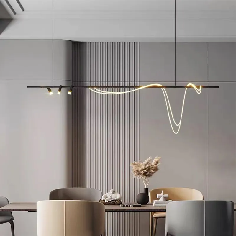Modern Minimalist Designer Chandelier Light For Restaurant Kitchen Nordic Bar Counter Decorative Metal Long Strip pendant light