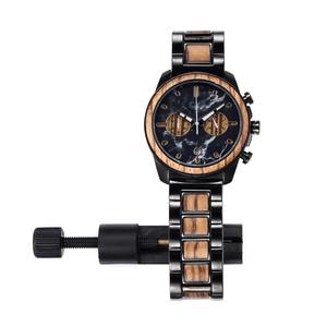 Montre à quartz Drioshipping de style européen et américain avec cadran en marbre, montre multifonctionnelle pour homme en acier et bois, montre de business - Product Image 5