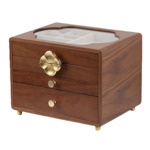 Retro Wooden Jewelry <b>Storage</b> Box 6 Compartment Rectangle Desktop Organizer <b>With</b> Pull Out Lid For <b>Dressing</b> <b>Table</b> - Product Image 3