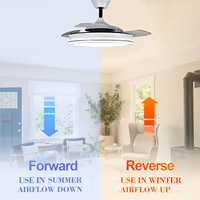 Salida de fábrica Cuchillas ocultas Lámpara de ventilador de techo CCT Ajustable Reversa y delantera Diseño silencioso Seis velocidades de ventilador Luz de ventilador de techo