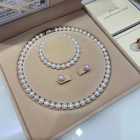Ensemble de bijoux de bal de promo en perles, collier, bracelet, boucles d'oreilles, perles rondes d'eau douce 8-9 mm, argent 925, pour adolescentes, charmant, vente en gros, personnalisé