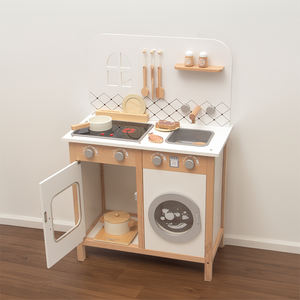 Ensemble de cuisine miniature en bois <span class=keywords><strong>avec</strong></span> accessoires, jeu d'imitation, apprentissage éducatif pour enfants - Product Image 2