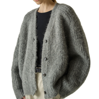 Cardigan en tricot ample à boutons gris vintage 100 % coton pour femme, manches longues, style décontracté, vente en gros sur mesure