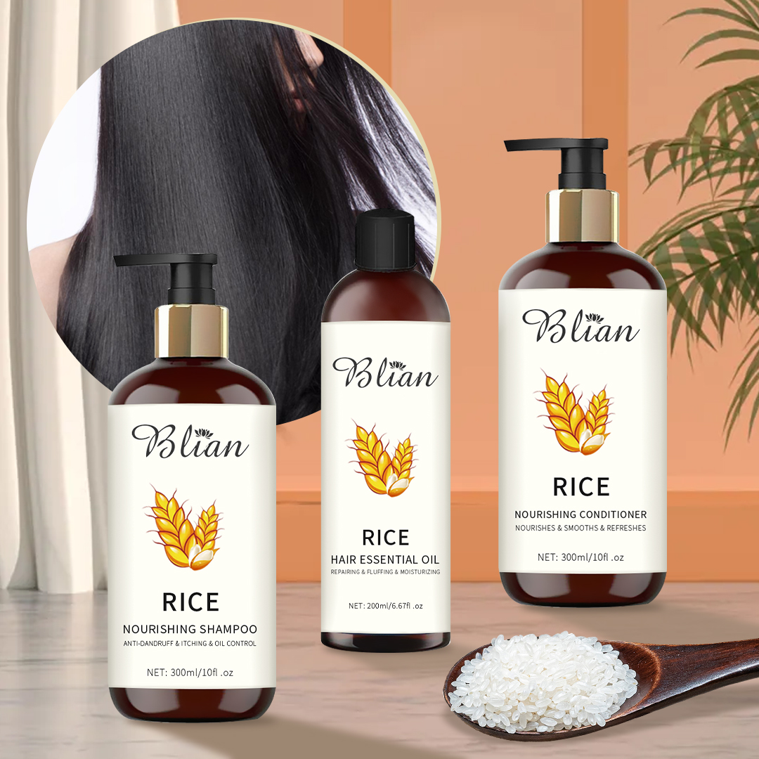 Фирменный органический Кератиновый рис, питательный шампунь и кондиционер, масло для роста волос, без сульфата, набор для ухода за волосами