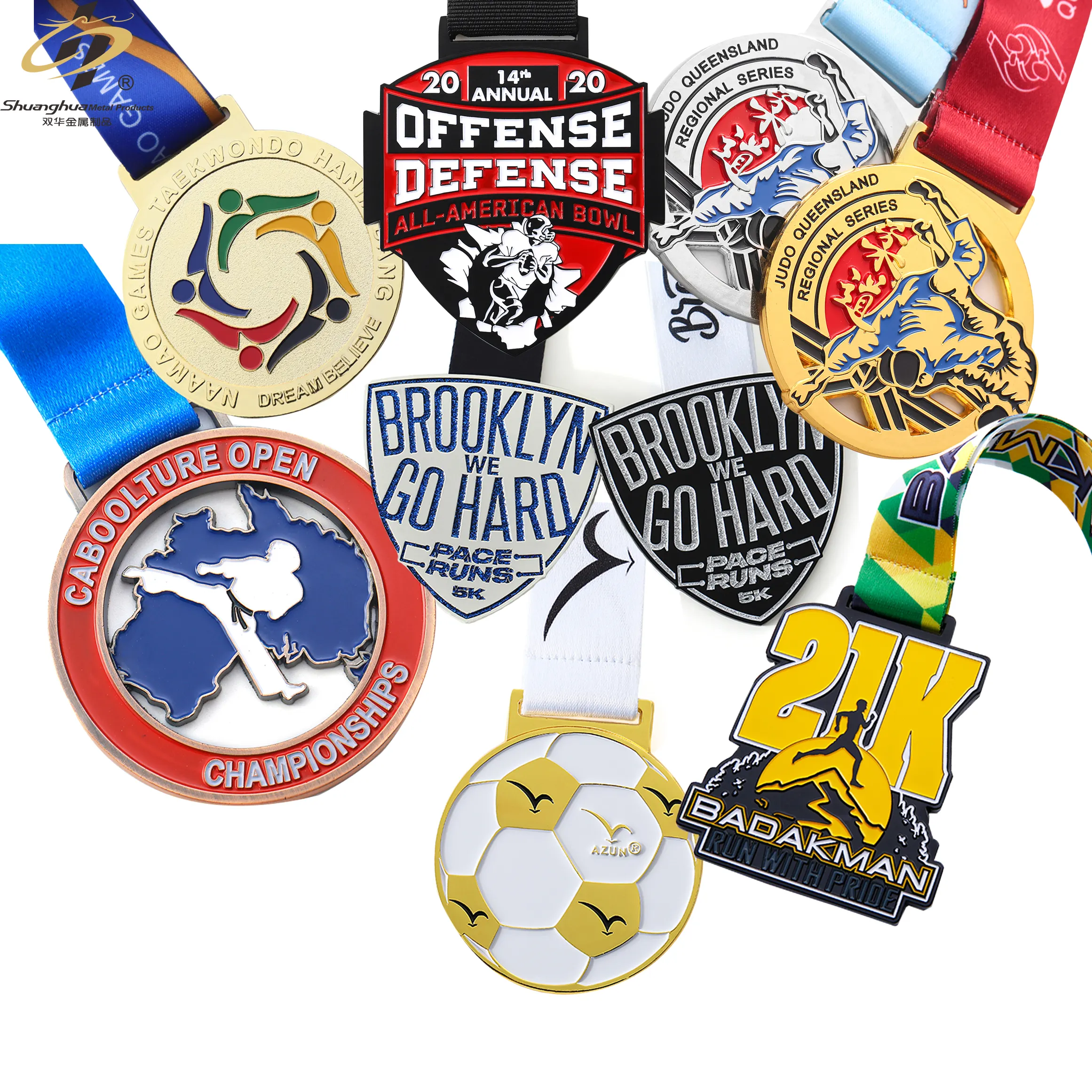 Produsen Seng Paduan 3d Penghargaan Emas Sepak Bola Sepak Bola Terukir Medali Logo Kustom Karate Olahraga Menjalankan 5K 10K Medali Maraton