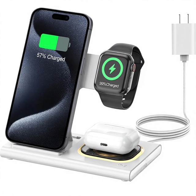 Collapsible Wireless Charging Station 15W 3 in 1 Wireless Charger for iPhone Airpod IWatch