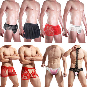 Men's Lace <b>Thong</b> Underwear One Size Thin Polyester Sexy Open Crotch Design For Valentine'S Day - Product Image 1