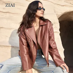 Classic Brown Leather Short Jacket American Retro Motorcycle Leather Jacket Ladies Winter Jackets