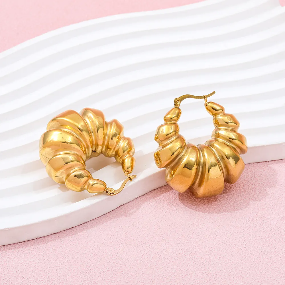 New PVD Gold Plated Hollow Croissant Design Stainless Steel Big Statement Hoop Earrings Trendy Wholesale Jewelry for Gifts