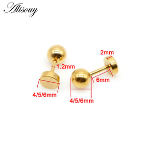 Alisouy, 2 uds., <span class=keywords><strong>pendientes</strong></span> de tuerca con tornillo redondo de bola de Color dorado de acero inoxidable para mujeres, hombres, bebés/niños, joyería Piercing de 4mm/5mm/6mm - Product Image 5