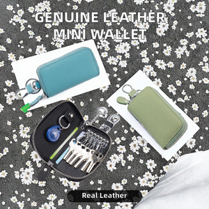 Mini billetera portátil de cuero Real para hombre, tarjetero de cuero genuino hecho a mano a la moda, cierre de cremallera, resistente al agua de alta calidad - Product Image 3