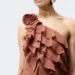 Vestido Largo de Verano para Mujer, sin Mangas, con Cuello Halter, Espalda Descubierta, Apliques Sólidos, Volantes en Cascada, Estilo Línea A, para Fiesta - Product Image 5