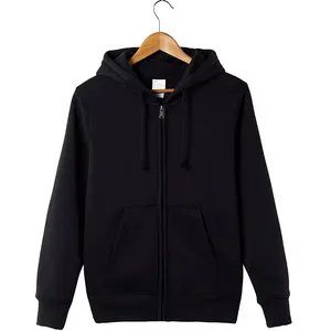 Custom Low Moq High Quality Hoodies 100% Cotton Zupper With Strings Unisex Black Hoodie For Men