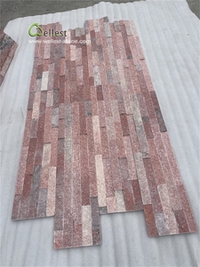 Panneau <span class=keywords><strong>de</strong></span> <span class=keywords><strong>pierre</strong></span> naturelle en quartzite rose, <span class=keywords><strong>pierre</strong></span> fendue, <span class=keywords><strong>pierre</strong></span> empilée pour revêtement mural - Product Image 3
