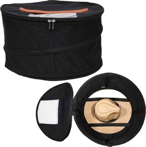 BSCI Factory Waterproof Pop up Large <b>Hat</b> Travel Case Collapsible <b>Hat</b> <b>Box</b> Storage Bag Organizer with Leather Handle - Product Image 1