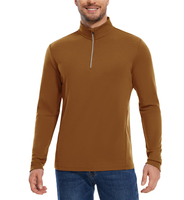 T-shirt thermique en laine mérinos tricotée unie, coupe ajustée pour homme, col zippé mi-long, manches longues, décontracté