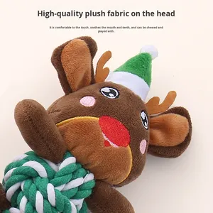 Christmas Plush Dog Squeaky <b>Toys</b> With Knotted Cotton Rope Durable Chew <b>Toy</b> Bite-resistant Teeth-cleaning Interactive Pet <b>Toy</b> - Product Image 2