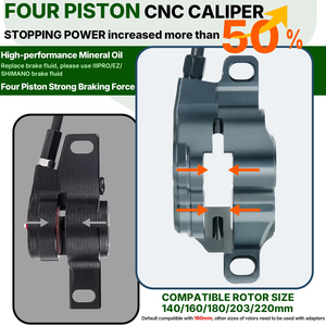 Frenos Hidráulicos para Bicicleta Eléctrica IIIPRO de 4 Pistones, Juego de Frenos Hidráulicos de 850/1550 mm, Juego de Frenos de Disco de Aceite para Bicicleta de Montaña Mtb con Disipación de Calor CNC - Product Image 4