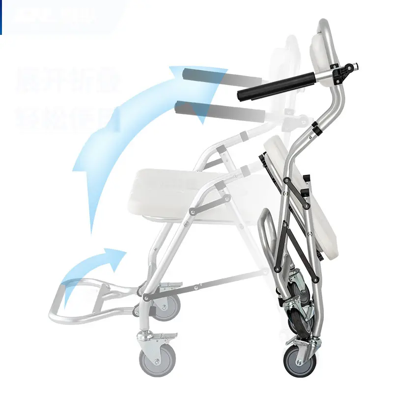 Equipo multifunción Silla de ruedas manual con elevador de ruedas Silla con inodoro plegable para ancianos
