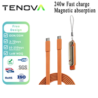 Kabel Pengisian Cepat TENOVA Factory 240W Kecepatan Tinggi dengan Penyangga Ponsel Terintegrasi, Siku 90 Derajat, Silikon, Nilon, Kepang, Gaming Foil