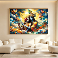 Décoration Personnalisée pour la Maison : Tableau Mural LED en Verre et Porcelaine Cristalline avec Images Hindoues Radha Krishna pour Salon - Vente Flash