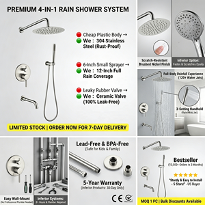 Système <span class=keywords><strong>de</strong></span> douche encastré mural 3 fonctions avec pommeau <span class=keywords><strong>de</strong></span> pluie rond, douchette et bec <span class=keywords><strong>de</strong></span> <span class=keywords><strong>baignoire</strong></span>, finition nickel brossé, ensemble <span class=keywords><strong>de</strong></span> douche pour salle <span class=keywords><strong>de</strong></span> bain, vente en gros - Product Image 5