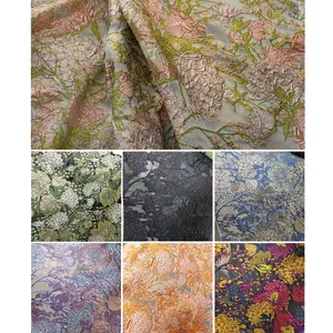 Brokaat Jacquard Stof Voor Jurken Groene Stof Organza Jacquard Bloem Stof