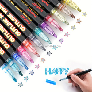 12 Pezzi <span class=keywords><strong>Pennarelli</strong></span> a <span class=keywords><strong>Doppia</strong></span> <span class=keywords><strong>Linea</strong></span> Super Squiggles, Penne Metalliche Glitterate con Auto-Segnalatura per Scrittura e Disegno - Product Image 1