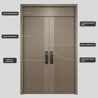 Porte principale contemporaine en acier champagne à double battant avec poignées à empreinte digitale pour showroom design