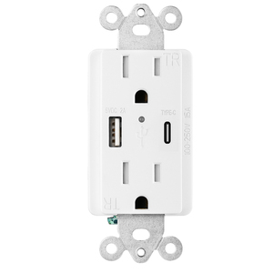 Tomacorriente de <span class=keywords><strong>Pared</strong></span> de 15 A <span class=keywords><strong>con</strong></span> Certificación ETL, <span class=keywords><strong>con</strong></span> Puertos <span class=keywords><strong>USB</strong></span> A y <span class=keywords><strong>USB</strong></span> C de 5 V, Receptáculo Resistente a Manipulaciones - Product Image 3