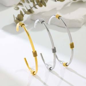 Woven Knot Open <b>Cuff</b> <b>Bracelet</b> - Color Block Textured Design, Elegant Versatile Casual Gathering Jewelry - Product Image 1