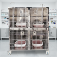 Premium 4-Fach Veterinär-Katzenkäfig aus Edelstahl mit Katzentoilette & Universalbremsrädern